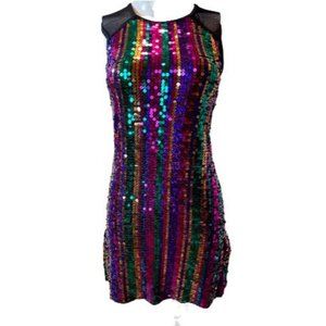 Weissman Girls Sequin Mini Performance Dress Dance Party Round Neck Blue Size S